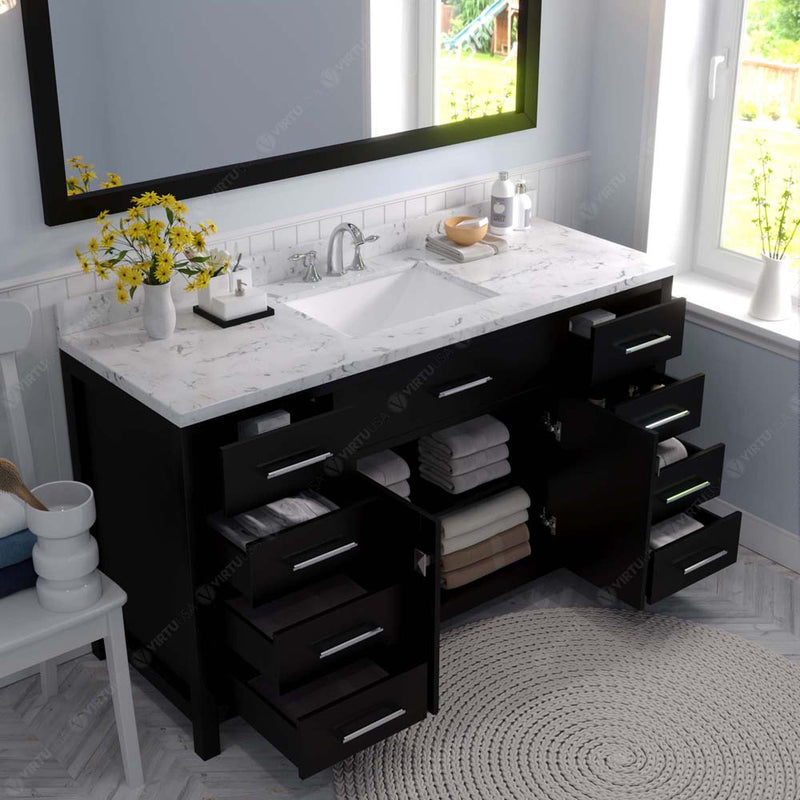 Modern Fittings Caroline 60" Single Bath Vanity with Cultured Marble Quartz Top and Square Sink Faucet