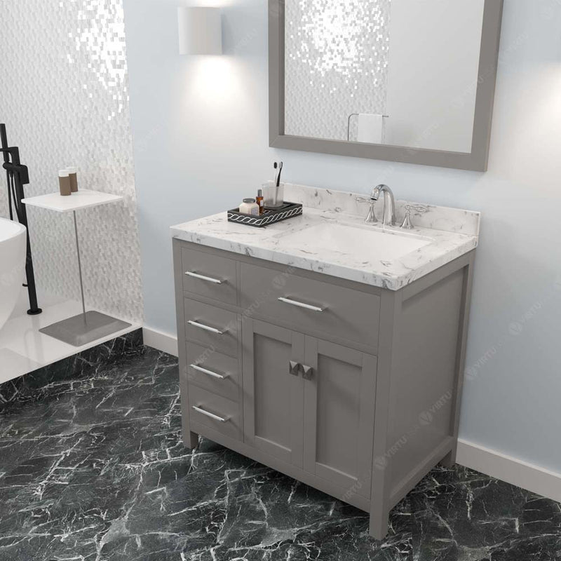 Modern Fittings Caroline Parkway 36" Single Bath Vanity with Cultured Marble Quartz Top and Square Sink Faucet