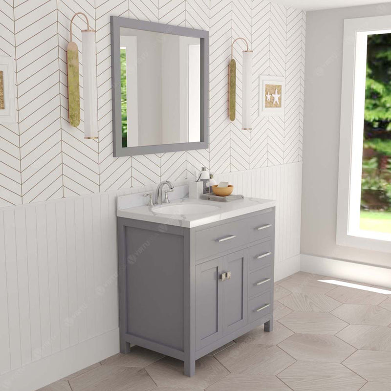 Modern Fittings Caroline Parkway 36" Single Bath Oval Vanity with Calacatta Quartz Top and Round Sink Faucet