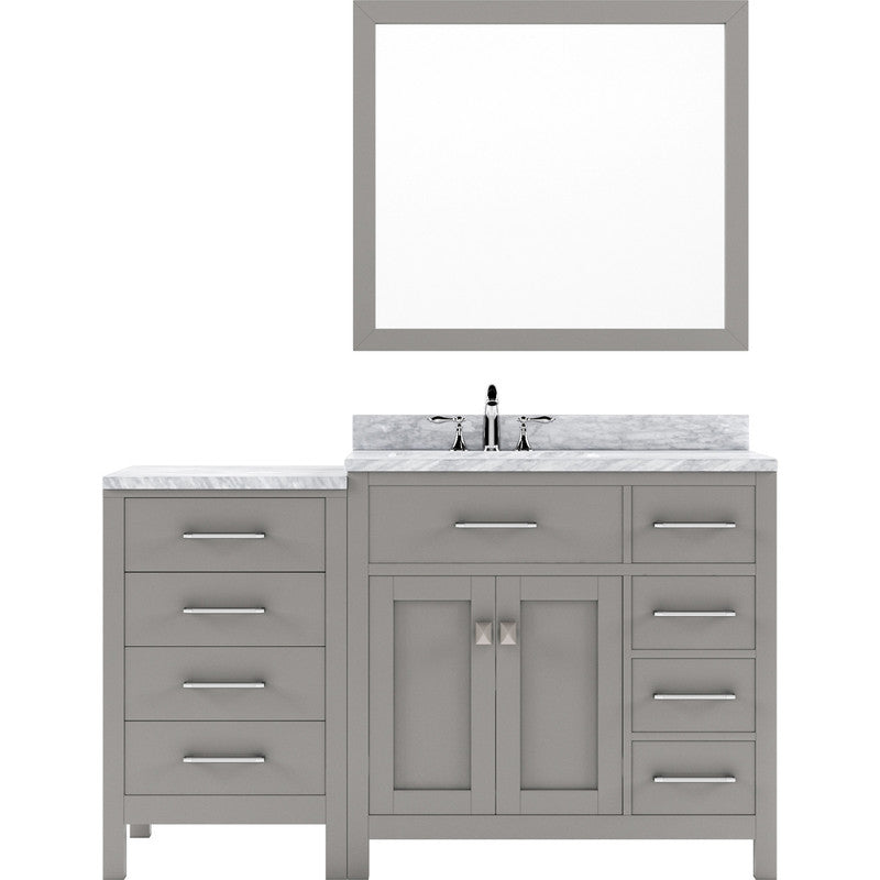 Modern Fittings Caroline Parkway 57" Single Bath Vanity with White Marble Top and Round Sink with Faucet and Matching Mirror