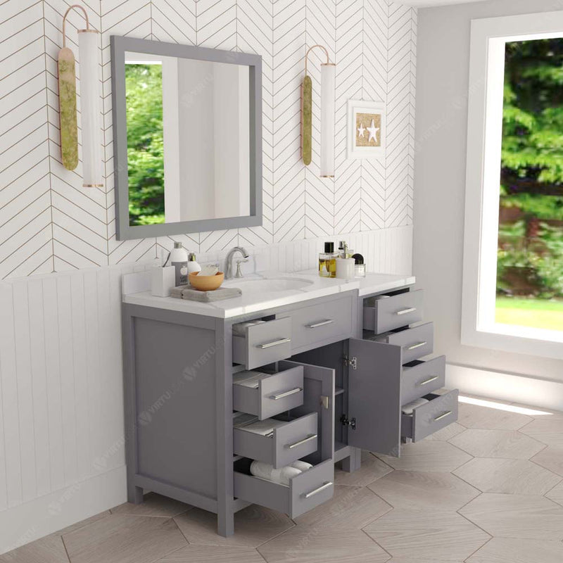 Modern Fittings Caroline Parkway 57" Single Bath Vanity with Calacatta Quartz Top and Round Sink Faucet