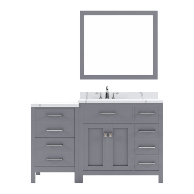 Modern Fittings Caroline Parkway 57" Single Bath Vanity with Calacatta Quartz Top and Square Sink with Faucet and Matching Mirror