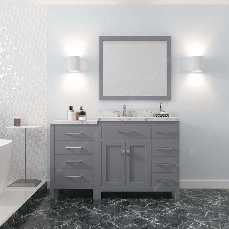 Modern Fittings Caroline Parkway 57" Single Bath Vanity with Cultured Marble Quartz Top and Round Sink with Faucet and Matching Mirror