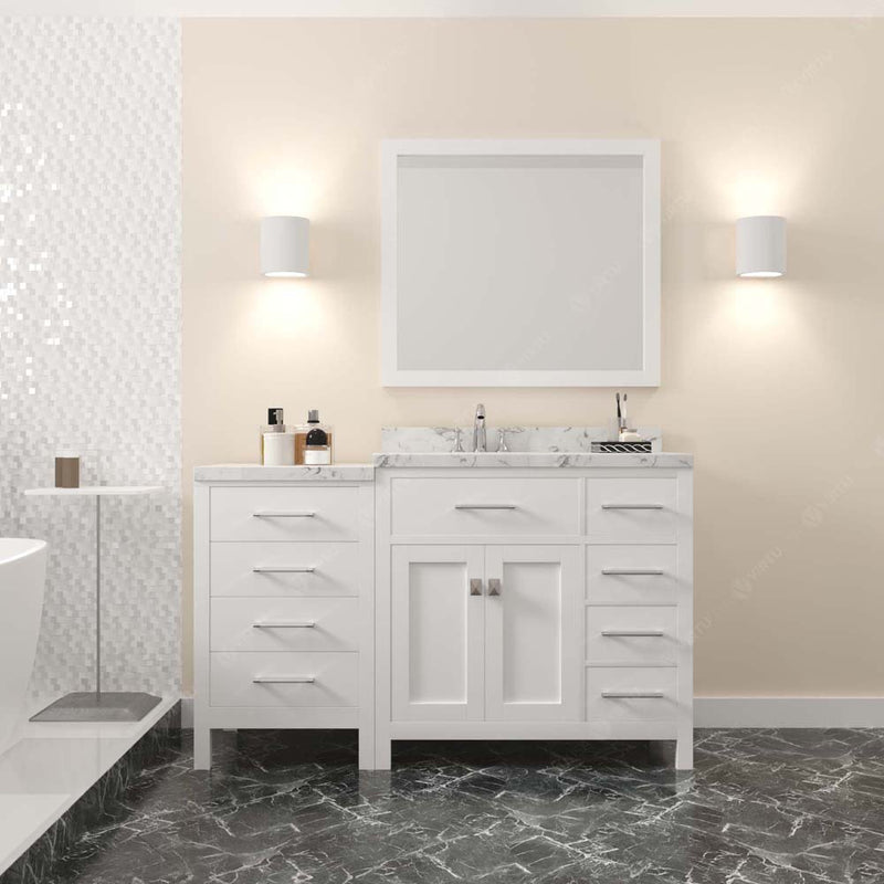 Modern Fittings Caroline Parkway 57" Single Bath Vanity with Cultured Marble Quartz Top and Round Sink with Faucet and Matching Mirror