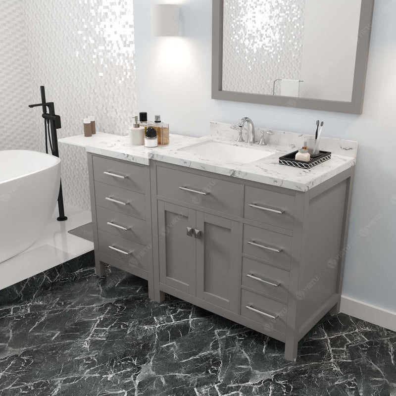 Modern Fittings Caroline Parkway 57" Single Bath Vanity with Cultured Marble Quartz Top and Square Sink with Faucet and Matching Mirror