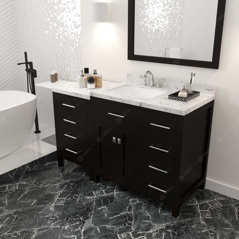 Modern Fittings Caroline Parkway 57" Single Bath Vanity with Cultured Marble Quartz Top and Square Sink with Faucet and Matching Mirror