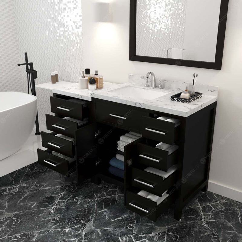 Modern Fittings Caroline Parkway 57" Single Bath Vanity with Cultured Marble Quartz Top and Square Sink with Faucet and Matching Mirror