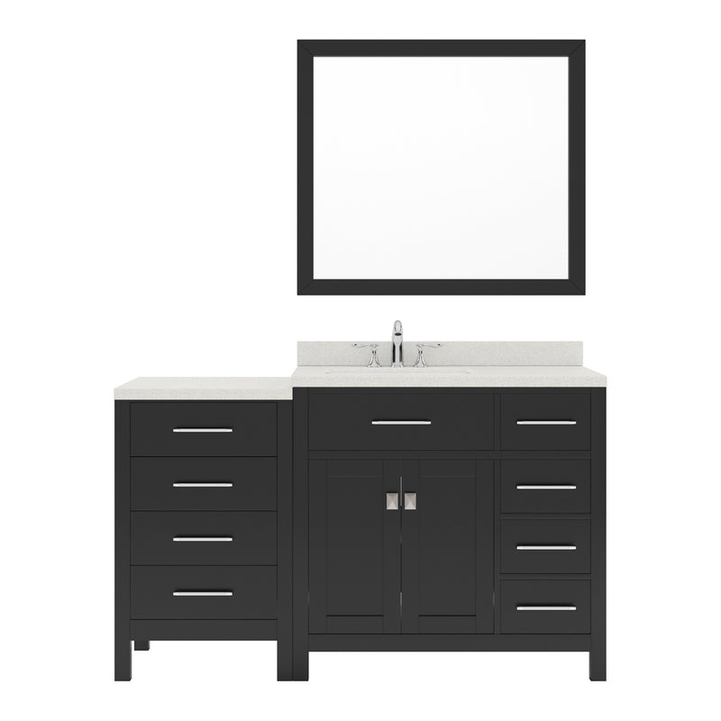 Modern Fittings Caroline Parkway 57" Single Bath Vanity with White Quartz Top and Round Sink with Faucet and Matching Mirror