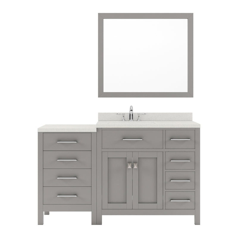 Modern Fittings Caroline Parkway 57" Single Bath Vanity with White Quartz Top and Square Sink with Faucet and Matching Mirror