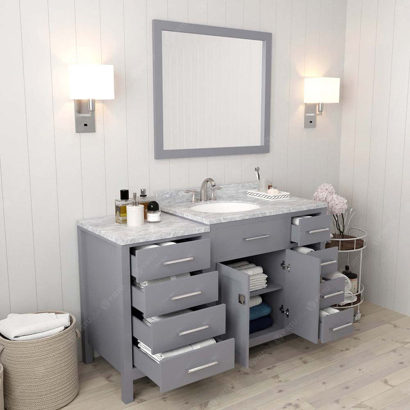 Modern Fittings Caroline Parkway 57" Single Bath Vanity with White Marble Top and Round Sink