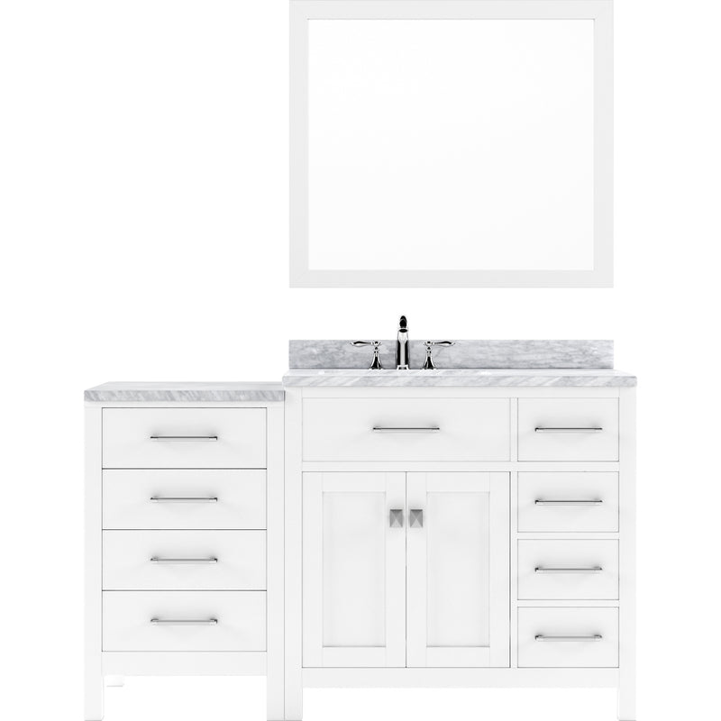 Modern Fittings Caroline Parkway 57" Single Bath Vanity with White Marble Top and Round Sink with Faucet and Matching Mirror