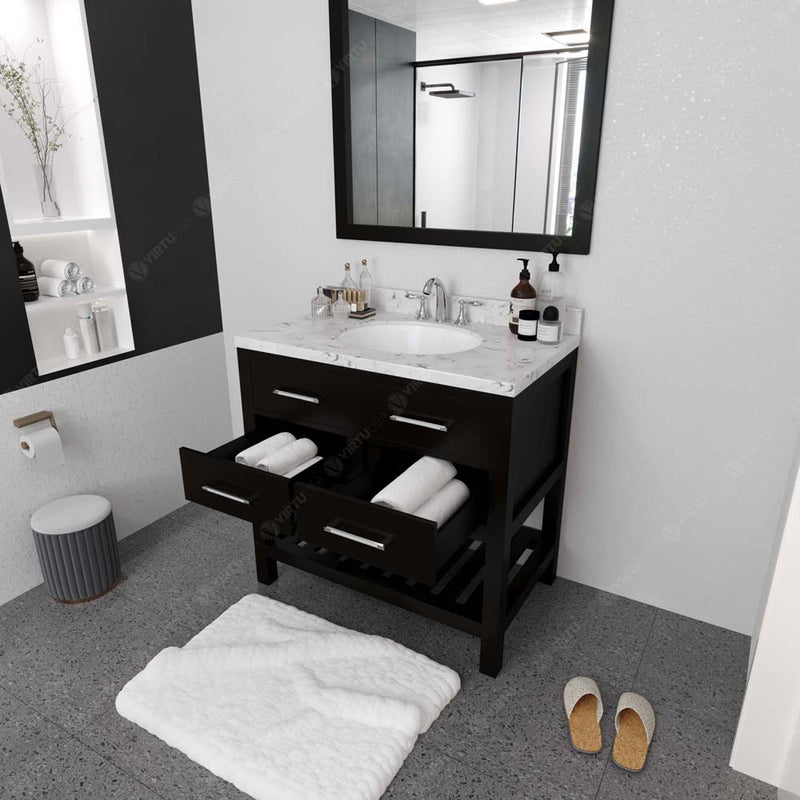 Modern Fittings Caroline Estate 36" Single Bath Vanity with Cultured Marble Quartz Top and Round Sink with Faucet and Matching Mirrors