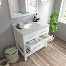 Modern Fittings Caroline Estate 36" Single Bath Vanity with White Quartz Top and Round Sink with Faucet and Matching Mirrors