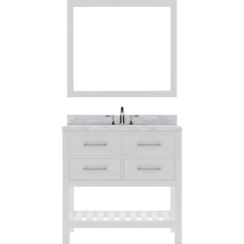 Modern Fittings Caroline Estate 36" Single Bath Vanity with White Marble Top and Round Sink with Faucet and Matching Mirrors