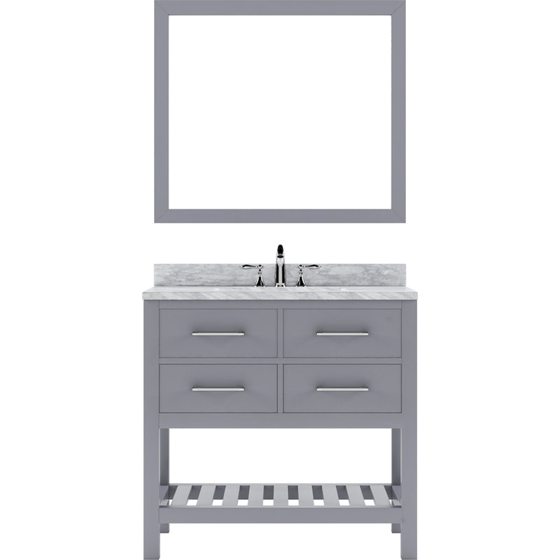 Modern Fittings Caroline Estate 36" Single Bath Vanity with White Marble Top and Square Sink with Faucet and Matching Mirrors