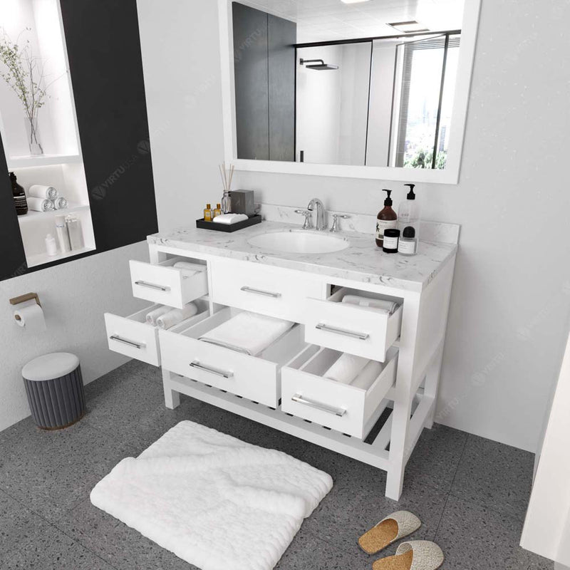 Modern Fittings Caroline Estate 48" Single Bath Vanity with Cultured Marble Quartz Top and Round Sink with Faucet and Matching Mirrors