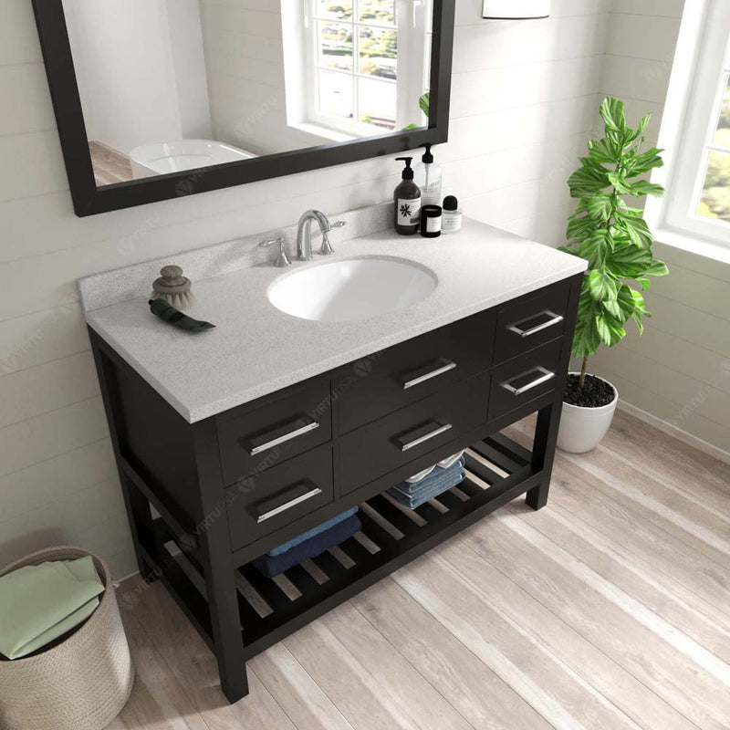 Modern Fittings Caroline Estate 48" Single Bath Vanity with White Quartz Top and Round Sink with Faucet and Matching Mirrors