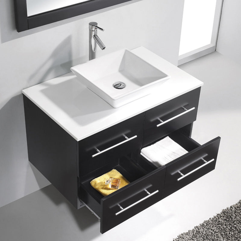 Modern Fittings Marsala 35" Single Bath Vanity with Engineered Stone Top and Square Sink Nickel Faucet