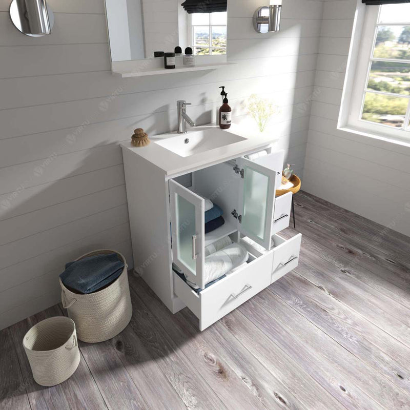 Modern Fittings Zola 30" Single Bath Vanity with Ceramic Top and Integrated Square Sink