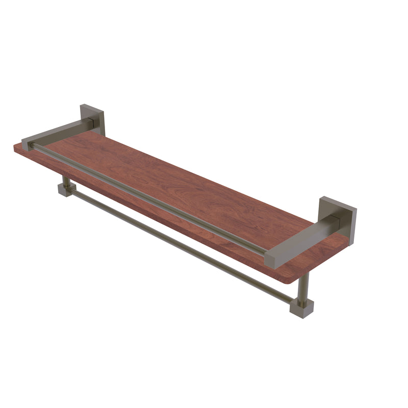 Allied Brass Montero Collection 22 Inch IPE Ironwood Shelf with Gallery Rail and Towel Bar MT-1-22TB-GAL-IRW-ABR