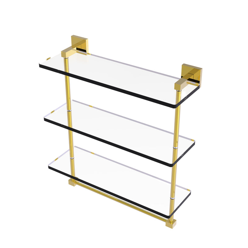 Allied Brass Montero Collection 16 Inch Triple Tiered Glass Shelf with integrated towel bar MT-5-16TB-PB