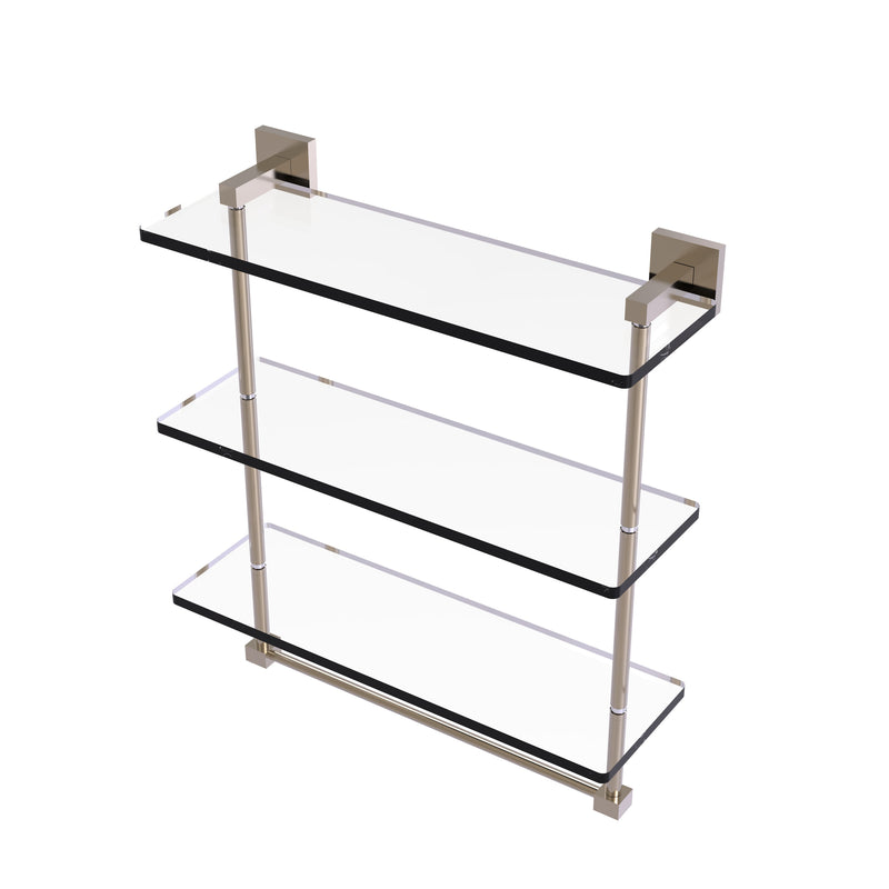 Allied Brass Montero Collection 16 Inch Triple Tiered Glass Shelf with integrated towel bar MT-5-16TB-PEW