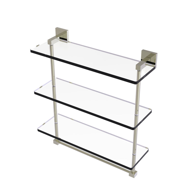 Allied Brass Montero Collection 16 Inch Triple Tiered Glass Shelf with integrated towel bar MT-5-16TB-PNI