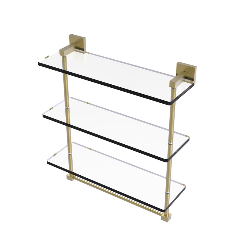 Allied Brass Montero Collection 16 Inch Triple Tiered Glass Shelf with integrated towel bar MT-5-16TB-SBR