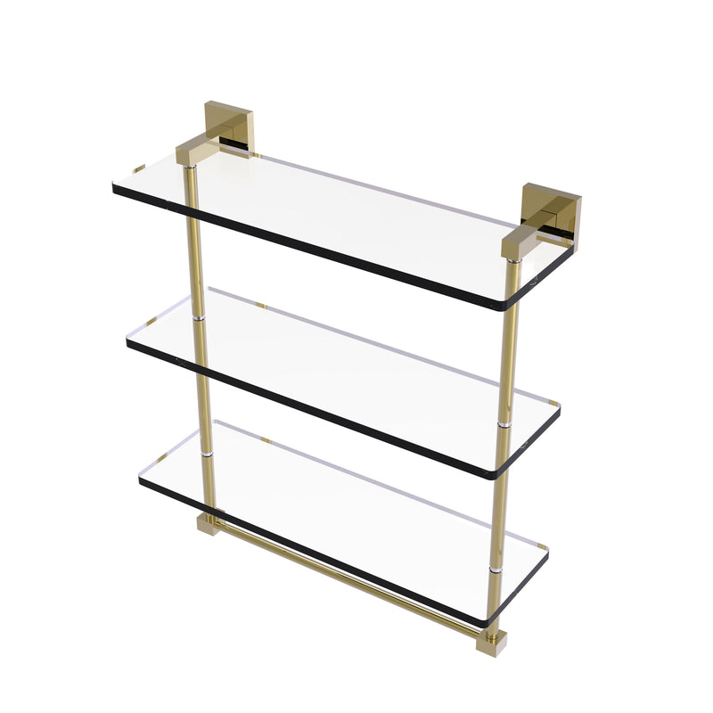 Allied Brass Montero Collection 16 Inch Triple Tiered Glass Shelf with integrated towel bar MT-5-16TB-UNL