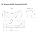 Cambridge Plumbing Cast Iron Double Ended Slipper Tub 71" x 30" 7" Drillings PC Package