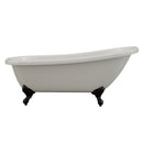 Cambridge Plumbing Acrylic Slipper Bathtub 67"x28", No Faucet Drillings BRZ Feet