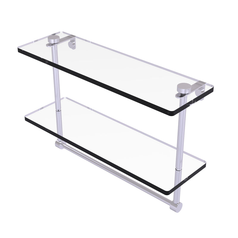 Allied Brass 16 Inch Two Tiered Glass Shelf with Integrated Towel Bar NS-2-16TB-SCH