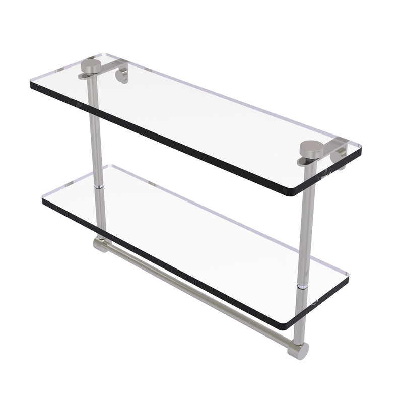 Allied Brass 16 Inch Two Tiered Glass Shelf with Integrated Towel Bar NS-2-16TB-SN