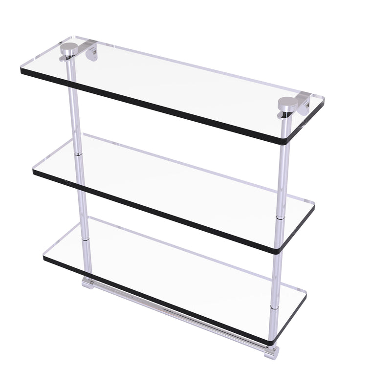 Allied Brass 16 Inch Triple Tiered Glass Shelf with Integrated Towel Bar NS-5-16TB-PC