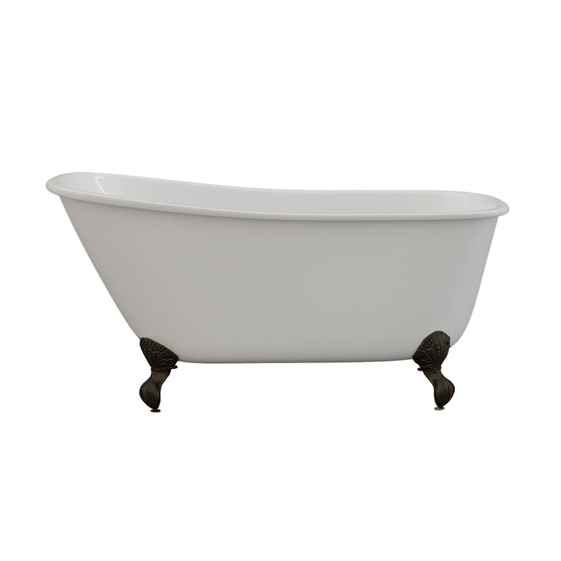 Cambridge Plumbing Cast Iron Swedish Slipper Tub 58"x30", No Faucet Drillings