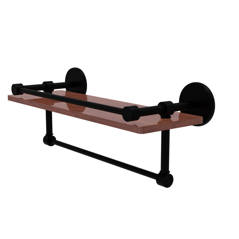 Allied Brass Prestige Skyline Collection 16 Inch IPE Ironwood Shelf with Gallery Rail and Towel Bar P1000-1TB-16-GAL-IRW-BKM