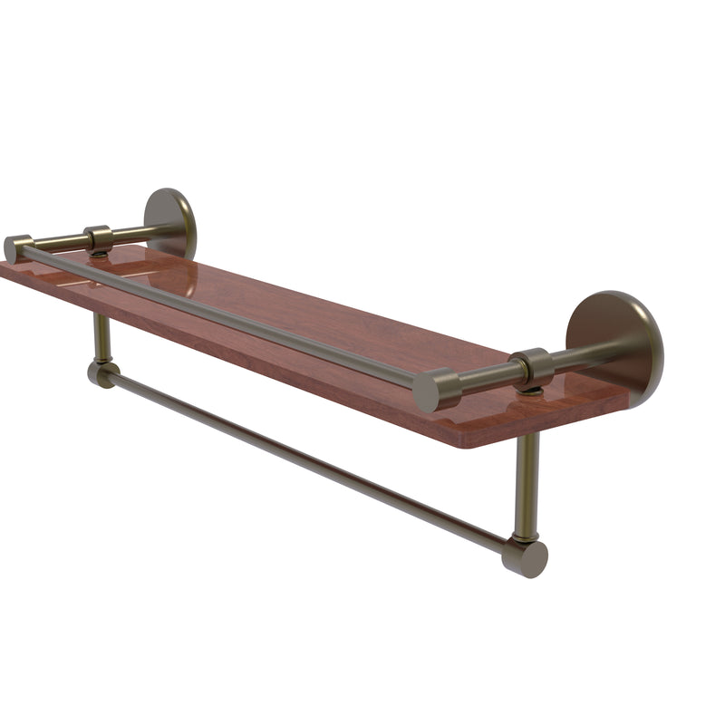 Allied Brass Prestige Skyline Collection 22 Inch IPE Ironwood Shelf with Gallery Rail and Towel Bar P1000-1TB-22-GAL-IRW-ABZ