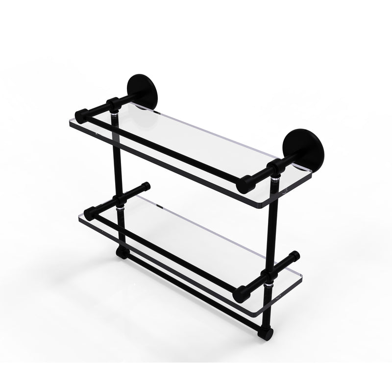 Allied Brass 16 Inch Gallery Double Glass Shelf with Towel Bar P1000-2TB-16-GAL-BKM