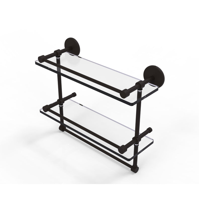 Allied Brass 16 Inch Gallery Double Glass Shelf with Towel Bar P1000-2TB-16-GAL-ORB