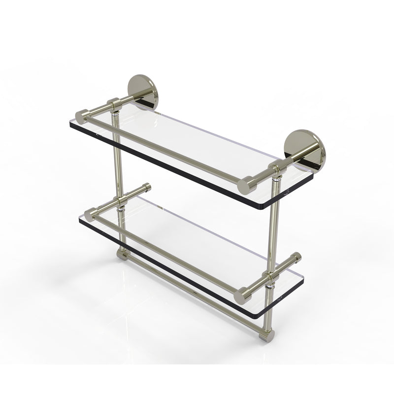 Allied Brass 16 Inch Gallery Double Glass Shelf with Towel Bar P1000-2TB-16-GAL-PNI