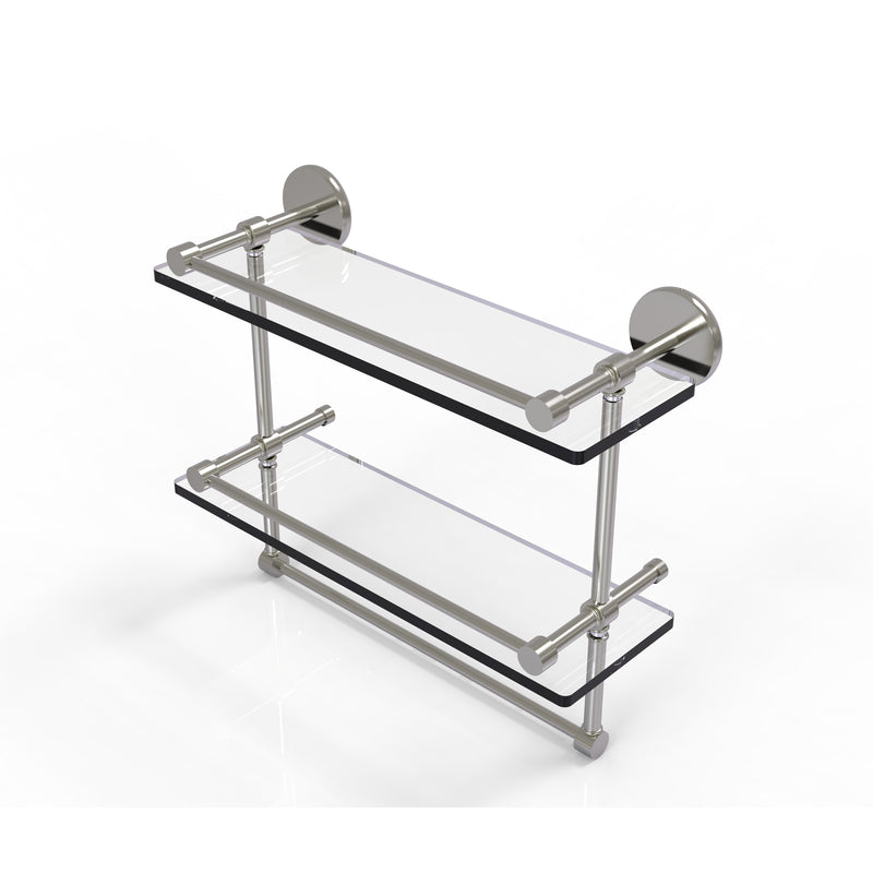 Allied Brass 16 Inch Gallery Double Glass Shelf with Towel Bar P1000-2TB-16-GAL-SN