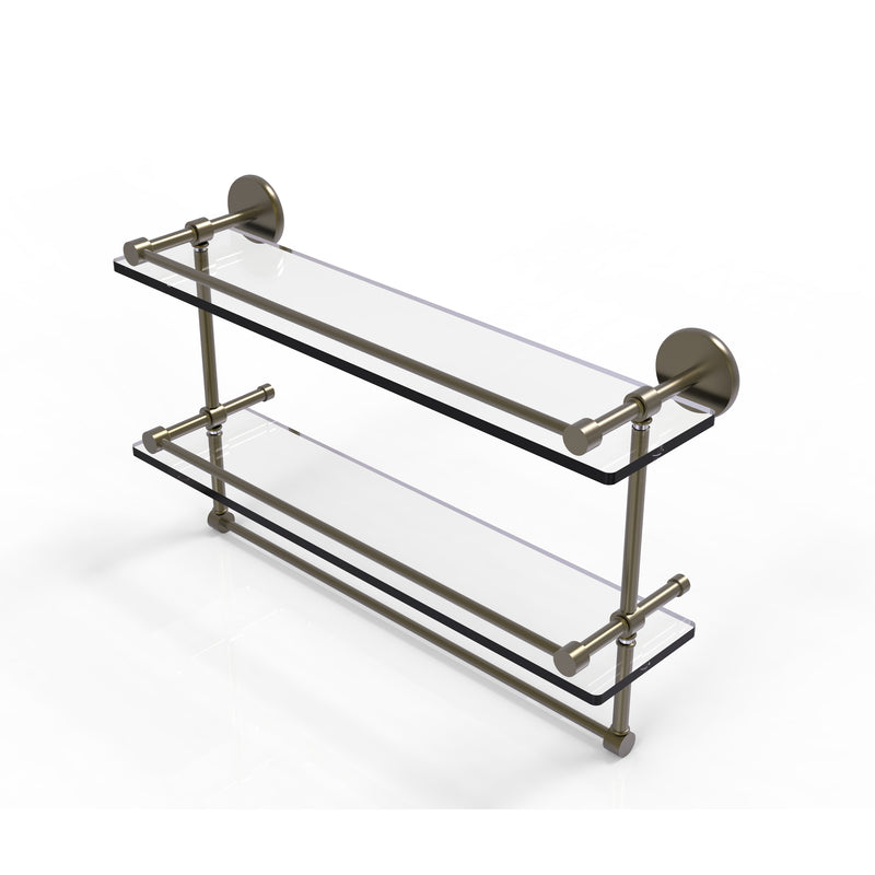 Allied Brass 22 Inch Gallery Double Glass Shelf with Towel Bar P1000-2TB-22-GAL-ABR