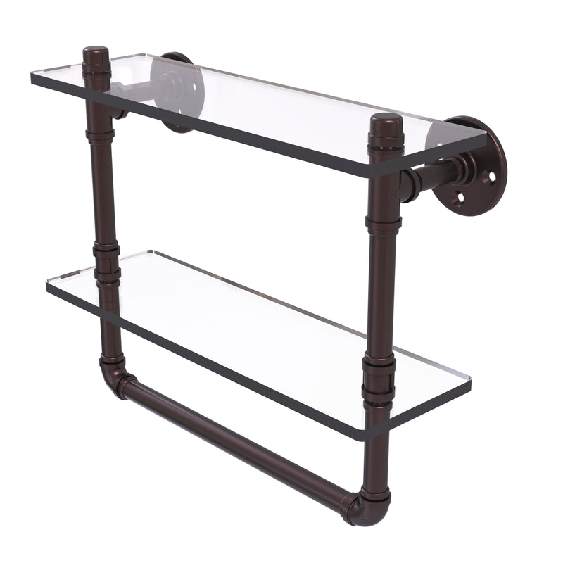 Allied Brass Pipeline Collection 16 Inch Doulbe Glass Shelf with Towel Bar P-430-16-DGSTB-ABZ