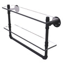 Allied Brass Pipeline Collection 22 Inch Doulbe Glass Shelf with Towel Bar P-430-22-DGSTB-BKM