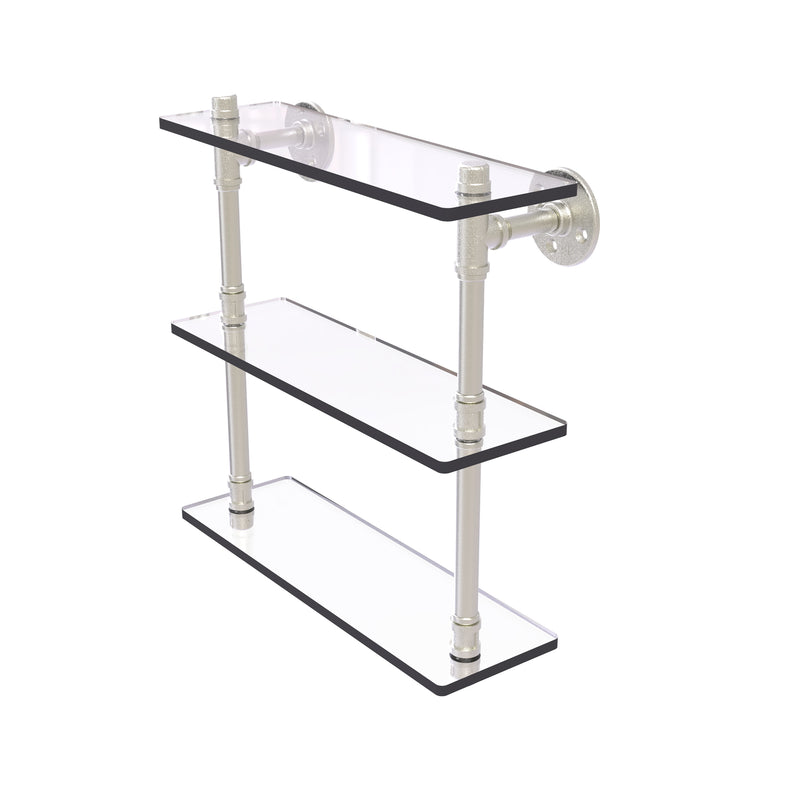 Allied Brass Pipeline Collection 16 Inch Triple Glass Shelf P-440-16-TGS-SN