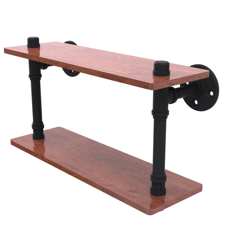 Allied Brass Pipeline Collection 16 Inch Ironwood Double Shelf P-470-16-DWS-BKM