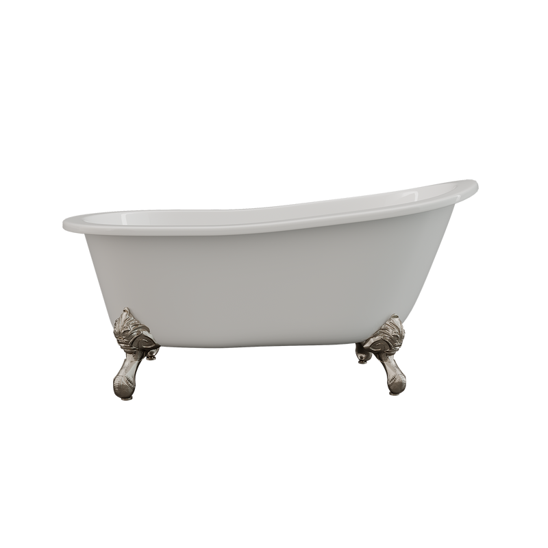 Cambridge Plumbing Cast Iron Slipper Clawfoot Tub 61"x30", No Faucet Drillings BN Feet