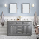 Water Creation 60" Palace Collection Quartz Carrara Cashmere Gray Bathroom Vanity Set with Hardware Mirror in Polished Nickel PVD Finish PA60QZ05CG-E18000000