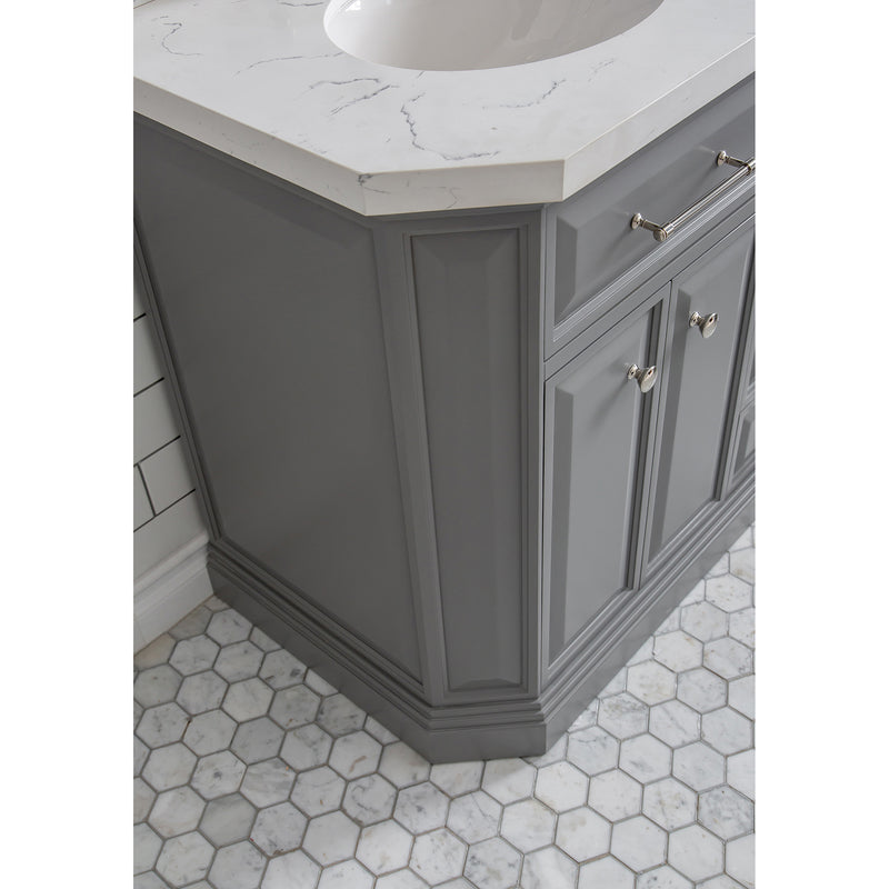 Water Creation 60" Palace Collection Quartz Carrara Cashmere Gray Bathroom Vanity Set with Hardware in Polished Nickel PVD Finish PA60QZ05CG-000000000