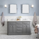 Water Creation 60" Palace Collection Quartz Carrara Cashmere Gray Bathroom Vanity Set with Hardware and F2-0013 Faucets in Chrome Finish PA60QZ01CG-000FX1301